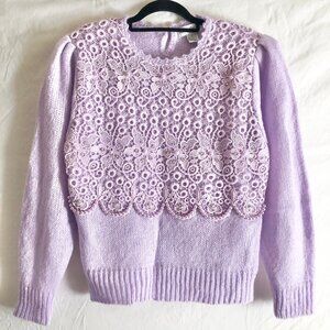 Vintage Crochet Rhinestone Sweater Lavender
